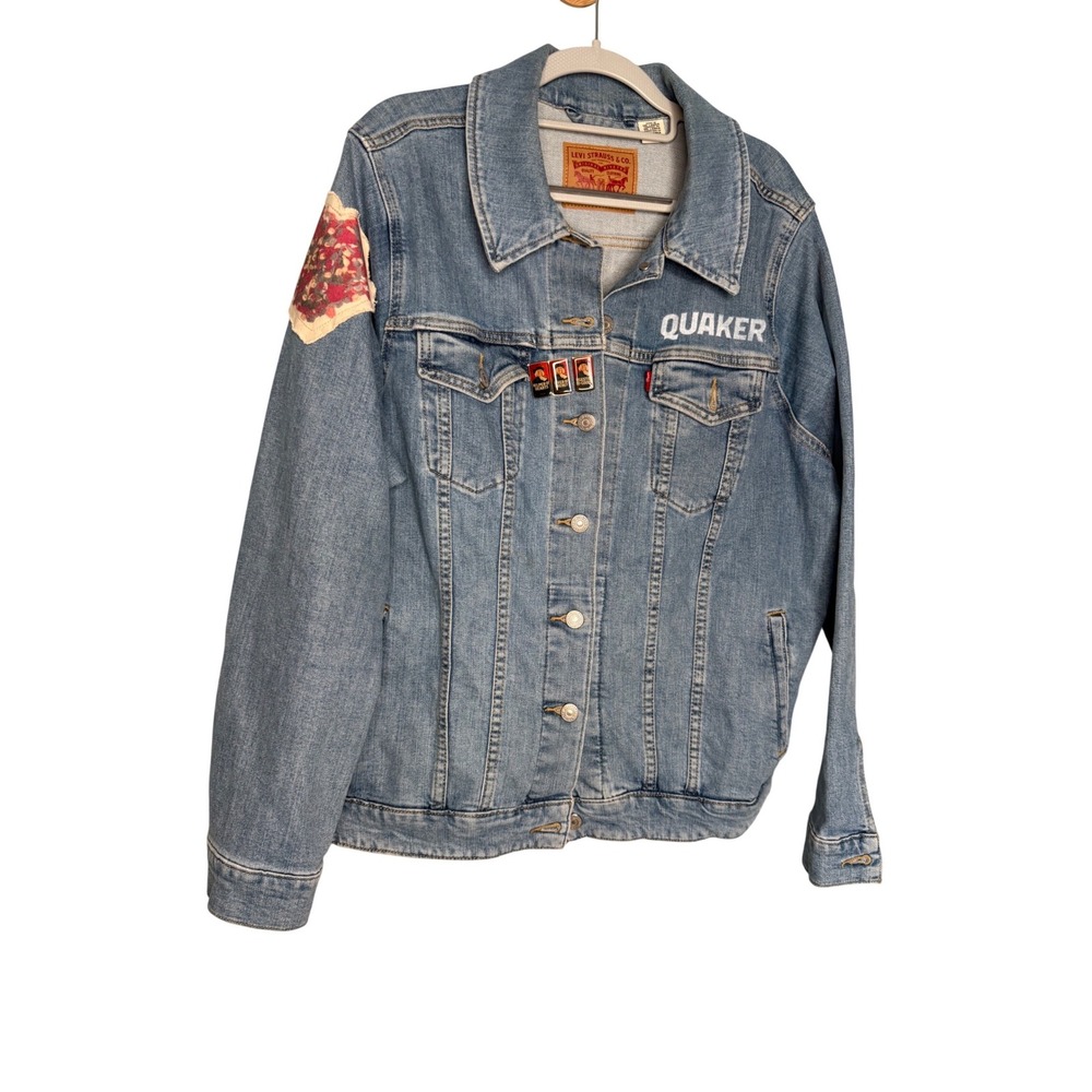 Unique handmade‎ Quaker Oats patchwork denim jacket
